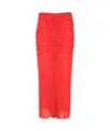 Mugler Ruched Mesh Midi Skirt In Red