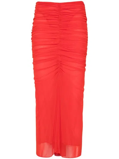 MUGLER RUCHED MESH MIDI SKIRT