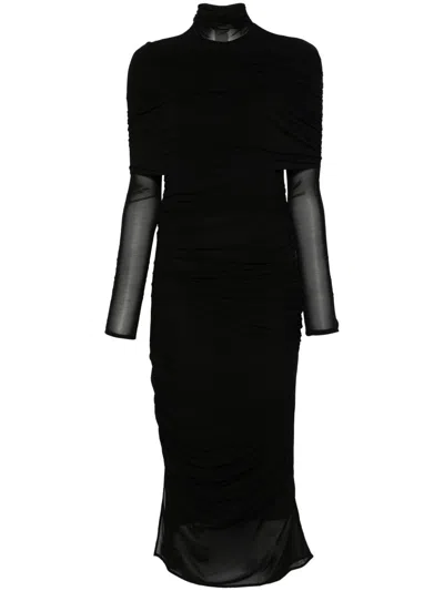 Mugler Ruched Midi Dress In Black