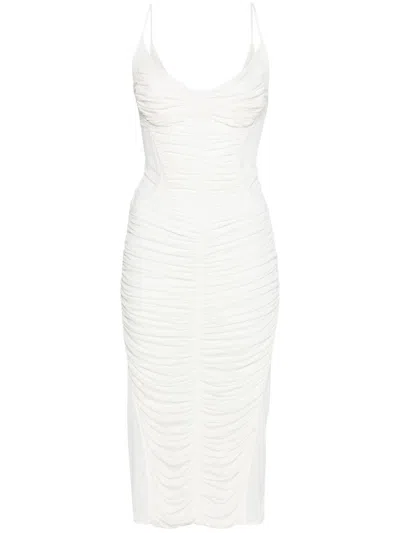 Mugler Ruched Midi Dress In White