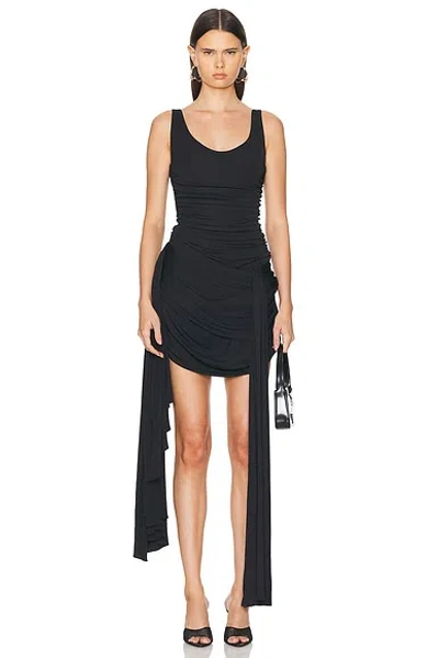 Mugler Draped Mini Dress With Side Trains In Black