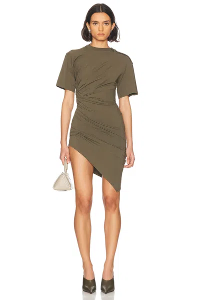 Mugler Ruched Mini Dress In Kaki
