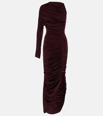 Mugler Ruched One-shoulder Midi Dress In Burgundy