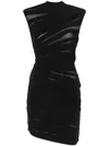 Mugler Ruched Sheer Mini Dress In Black