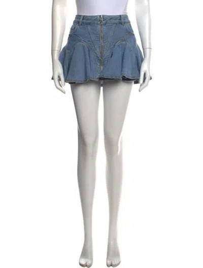 Pre-owned Mugler Ruffle Embellishment Mini Skirt In Blue
