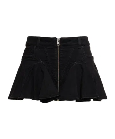 Mugler Ruffled Denim Mini Skirt In Black