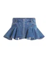 Mugler Ruffled Denim Miniskirt In Blue