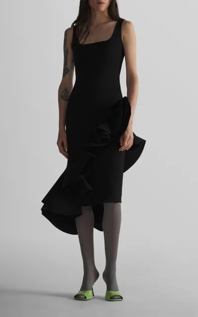 Mugler Ruffled Georgette Midi Dress In Black
