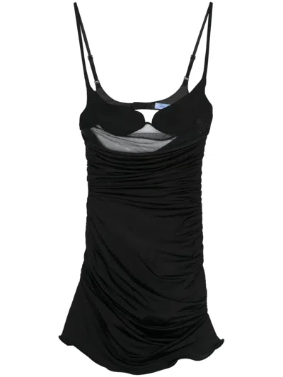 Mugler Ruffled Mini Dress In Black