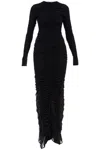 Mugler Ruffled Maxi Dress In Mesh Fabric In Black