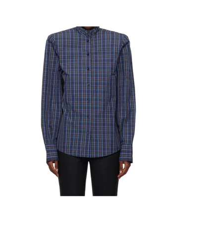 Mugler Ruffle-trim Check Shirt In Blue