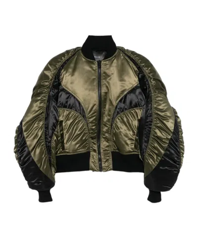 Mugler Satin Bomber Jacket In Green