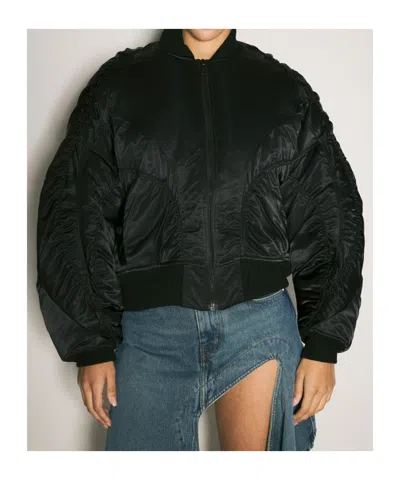 Mugler Satin Bomber Jacket In Black