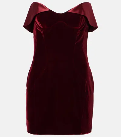 Mugler Satin-trimmed Velvet Minidress In Rot