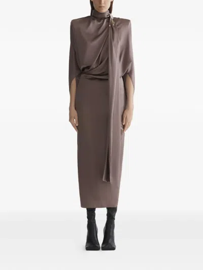 Mugler Scarf Draped Dress In Brown