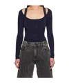 Mugler Sleeves Cut-out Fitted Top Square Neckline In Black