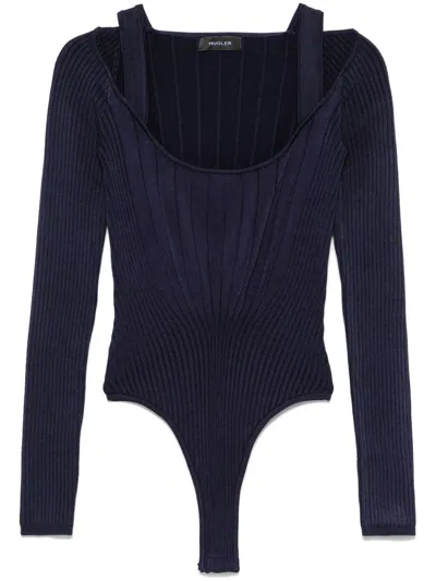 Mugler Scoop-neck Bodysuit In Blue