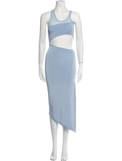 Pre-owned Mugler Scoop Neck Long Dress In Blue