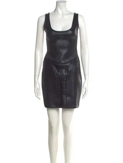 Pre-owned Mugler Scoop Neck Mini Dress In Black