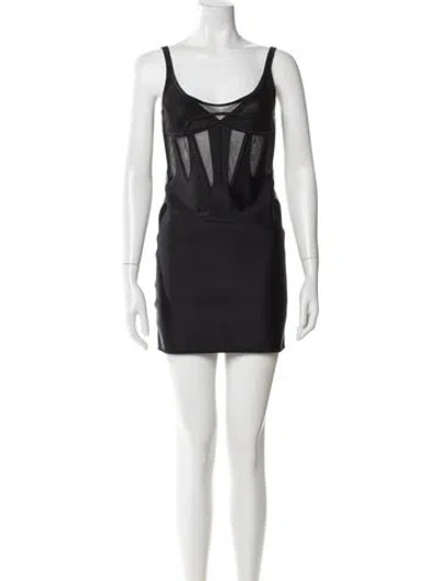 Pre-owned Mugler Scoop Neck Mini Dress In Black