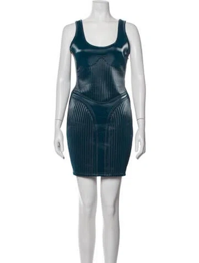 Pre-owned Mugler Scoop Neck Mini Dress In Blue