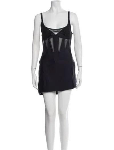 Pre-owned Mugler Scoop Neck Mini Dress In Blue