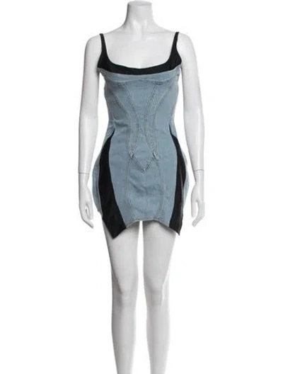 Pre-owned Mugler Scoop Neck Mini Dress W/ Tags In Blue