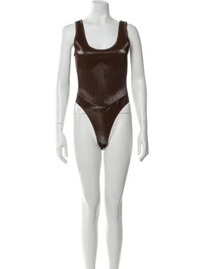 Pre-owned Mugler Scoop Neck Sleeveless Bodysuit In Brown