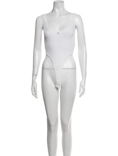 Pre-owned Mugler Scoop Neck Sleeveless Bodysuit W/ Tags In White
