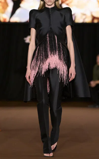 Mugler Sculpted Mikado Cape Jacket In Black