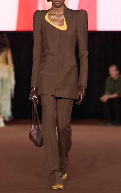 Mugler Sculpted Tropical Wool Jacket In Brown
