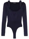 Mugler Sleeves Cut-out Fitted Top Square Neckline In 6028 - Midnight Blueblack