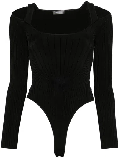 Mugler Sculpting Knit Bodysuit In Black