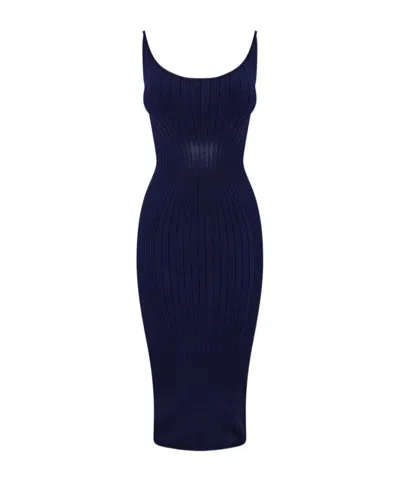 Mugler Sculpting Knit Dress In Blue