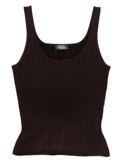 Mugler Sculpting Knit Tank Top In Burgundy