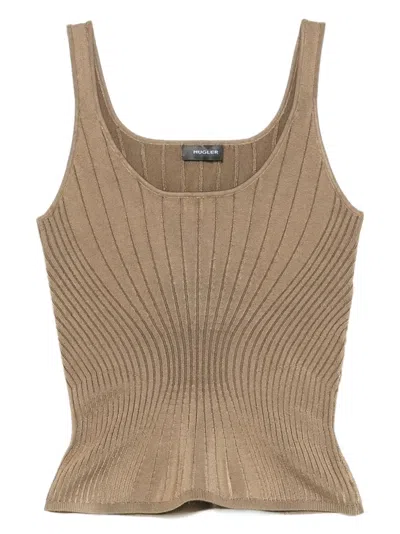 Mugler Sculpting Knit Tank Top Woman Dark Beige In Brown