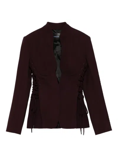 Mugler Sculptural Lace-up Jacket In Burgundy