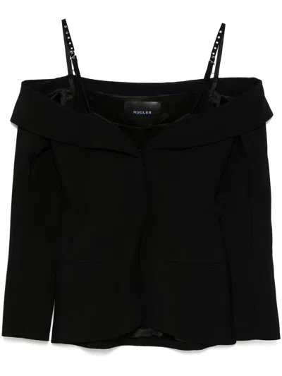 Mugler Sculptural Off-shoulder Jacket In Black