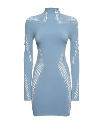 Mugler Seamless Tech Jersey Mini Dress In Blue
