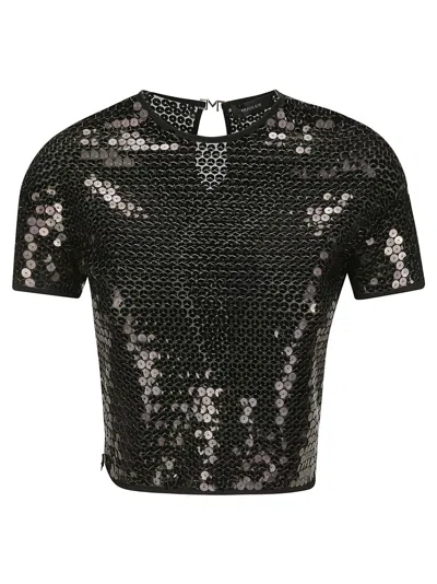 Mugler Sequined Crop Top In Black