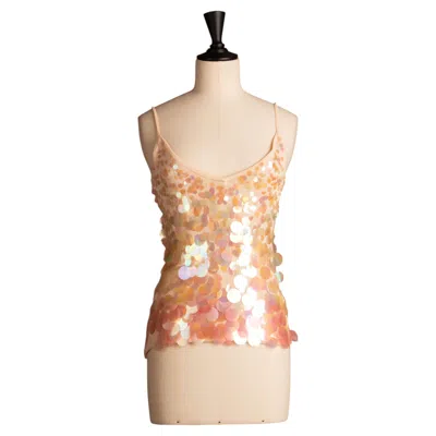 Pre-owned Mugler Sequined Top By Thierry  Circa 2000 In Beige