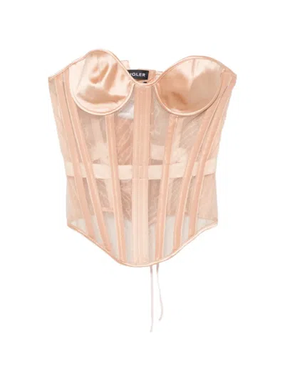 Mugler Sheer Lace-up Corset In Pink
