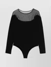 Mugler Sheer Neckline Stretch Fabric Long Sleeves Body In Black