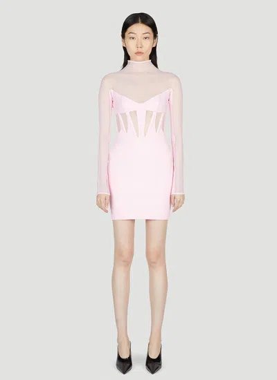 Mugler Sheer-panelled Corset Minidress In Pink