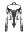 Mugler Sheer-panelled Metallic Bodysuit In White