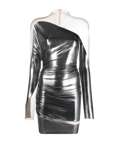 Mugler Sheer-panelled Metallic Minidress In Black