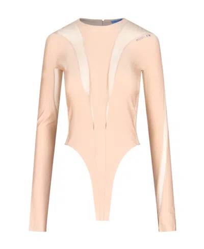 Mugler Sheer Panelling Long-sleeved Body In Nude