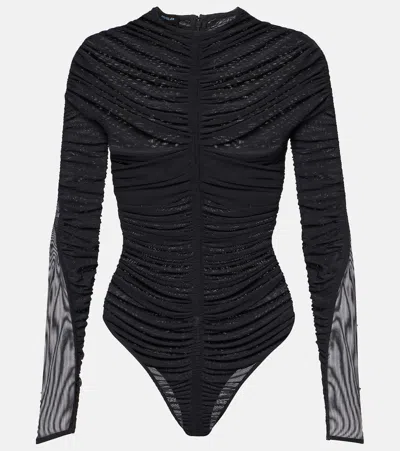 MUGLER SHEER RUCHED BODYSUIT