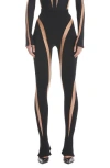 Mugler Leggings With Transparent Panels In Black/light Beige