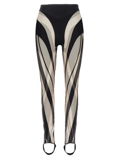 Mugler Multicolor Sheer Spiral Stirrup Leggings In Black
